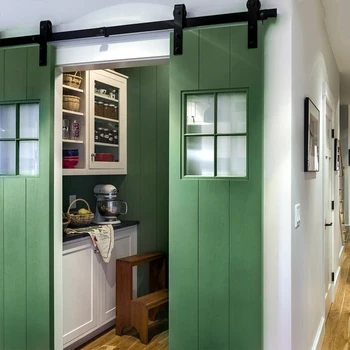 

1Set Barn Sliding Wood Door Hardware Set Steel Slide Rail Antique Door Track System Black Top Mount Hanger Track Rail