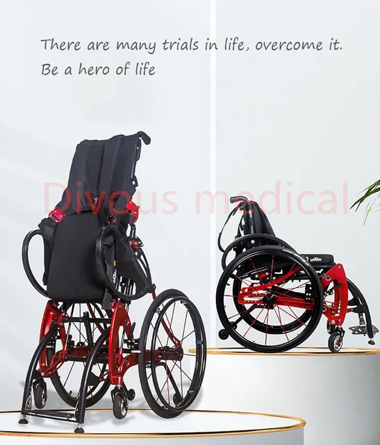 Free Shipping Best Quality Folding Sport Wheelchair  Easy Stand Up Ultra Light Weight Manual Wheelchair For Sale 2
