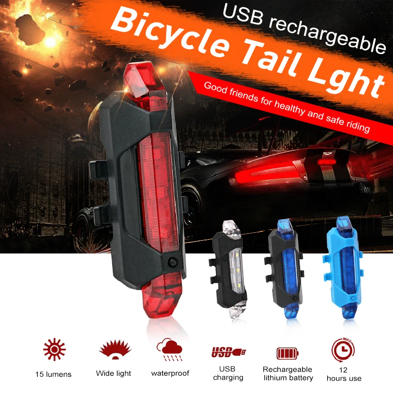 Bike Bicycle Lights LED Safety Warning Light Rear Tail Light Headlight USB Rechargeable Cycling Bike Taillight Lamps Accessories
