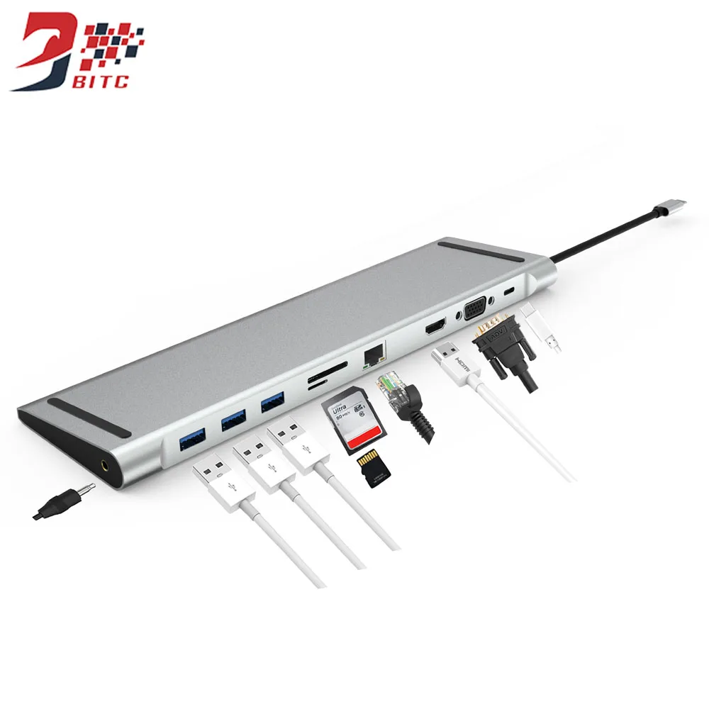 

SZBITC USB C HUB,11 in 1 Type-C to HDMI USB3.0*3 SD/TF Card Reader 3.5mm Stereo RJ45 VGA mini DP PD HUB for MacBook Pro,Macbook