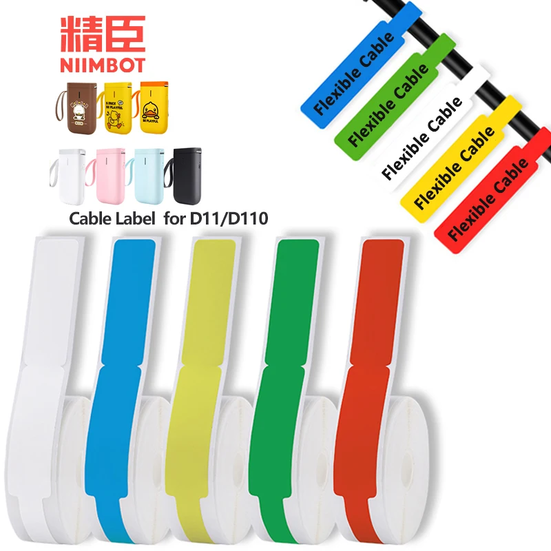Niimbot-máquina de etiquetas D11/D61, cable de etiqueta, bandera, cable de red, etiqueta térmica impermeable, compra 5 y obtén un 30% de descuento