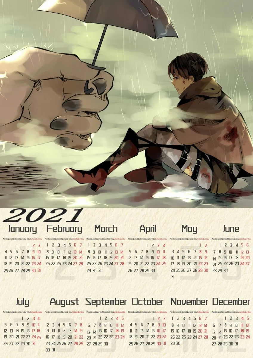 Ataque em titã cartazes anime japonês branco revestido 2023 calendário  impressões de papel claro adesivo parede decoração do quarto papel