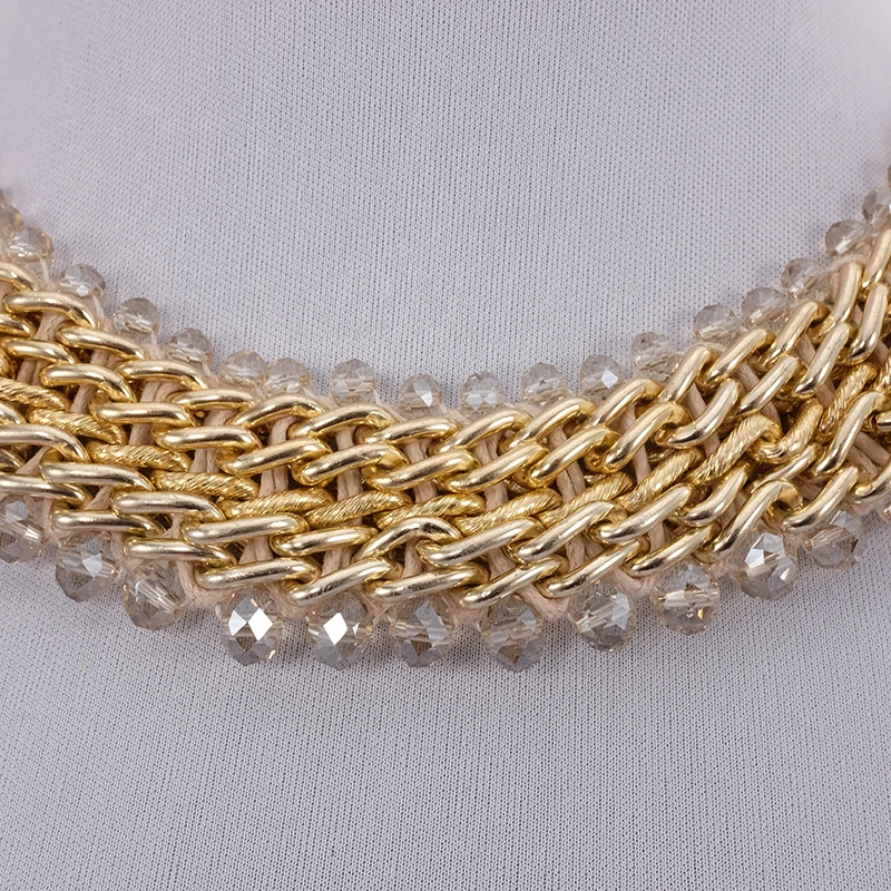 Statement Women Men Punk Trendy Gemstone Clear Glass Beads Crystal Beaded Collar Metal Chain Choker Necklace Fashion Jewelry