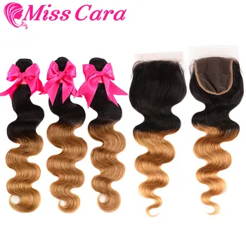 

T1B/27 Ombre Brazilian Body Wave 3/4 Bundles With Closure Miss Cara 100% Human Hair Remy Plus Hair Bundles With Closure