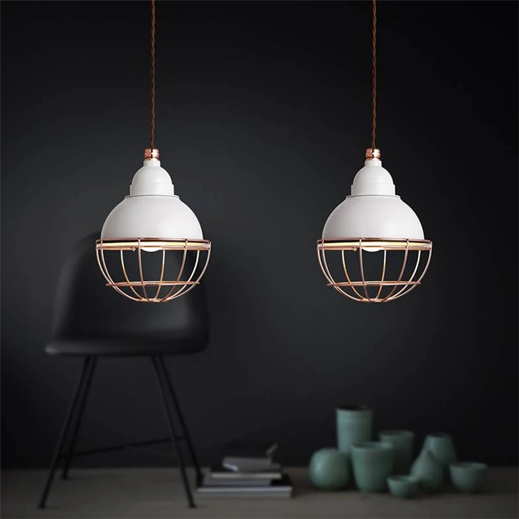 Vintage Industrial Lamp Antique White Iron Cage Pendant Light For Coffee Shop Lustre Pendente lamparas de techo colgante