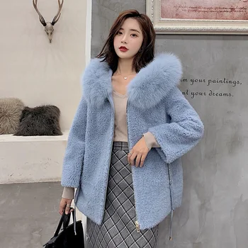 

Autumn Winter Coat Women Clothes 2020 Real Fur Coat Fox Fur Hooded Wool Jacket Korean Vintage Sheep Shearling Women Tops ZT3909