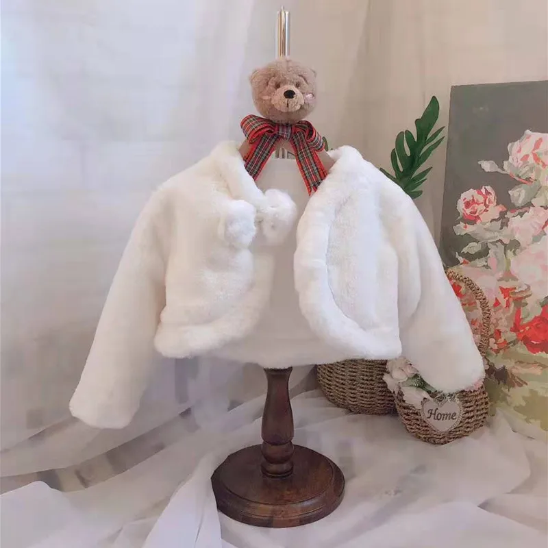0-7Y Autumn Winter Warm Spanish Princess Coat For Bady Girl Snowsuit Children Outerwear Faux fur Baby Bow Coats clothing Fashion | Детская