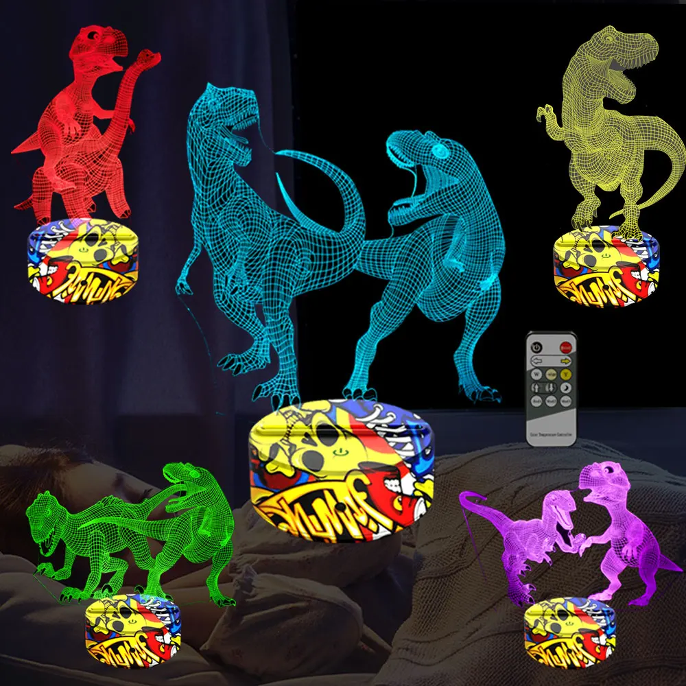 

2019 New Arrival Gift 3D Lamp LED Night Light 7 Colors Table Lamp Home Decor Bulb Touch Sensor Creative Base Dinosaur Toys