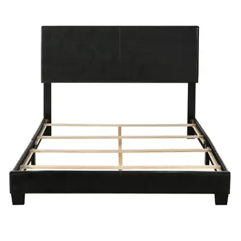 

Modern Style Furniture Beds Composite Wood Bed Frame Single Bedroom Bed - Black PU Mobili USA Warehouse