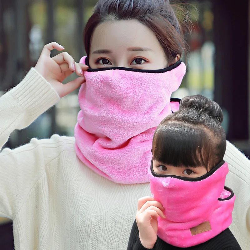 Children Scarf Men Women Baby Thick Warm Neck Protector Mask Family Matching Winter Kids Dad Mom Fleece Scarf Helmet Neck Warmer - Цвет: Ordinary  Rose