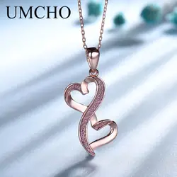 UMCHO Романтический блестящих в форме сердца 925 пробы серебро Цепочки и ожерелья подвески для Для женщин для свадьбы, годовщины, дня рождения