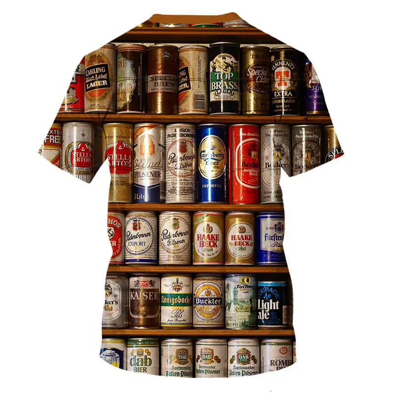 Лето Новинка Мужская 3D футболка банки пива печатных хип хоп Crewneck короткий рукав мужчины/женщины футболки топы