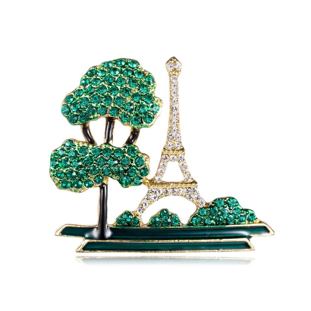 

Hot Sales Creative-Oil Drop Buildings Brooch Environmentally Friendly Alloy Green Eiffel Iron Tower Brooch