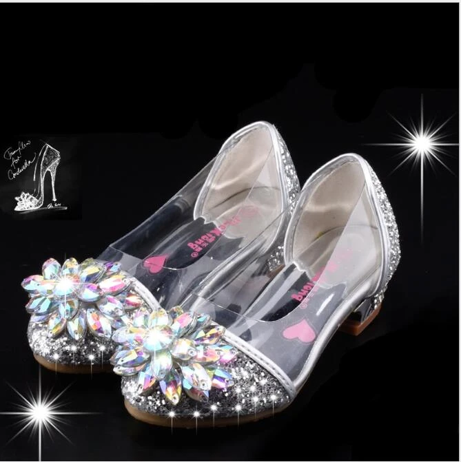 Zapatos de tacón alto de Cenicienta para niña, calzado de princesa brillantes, a moda|Sandalias| - AliExpress