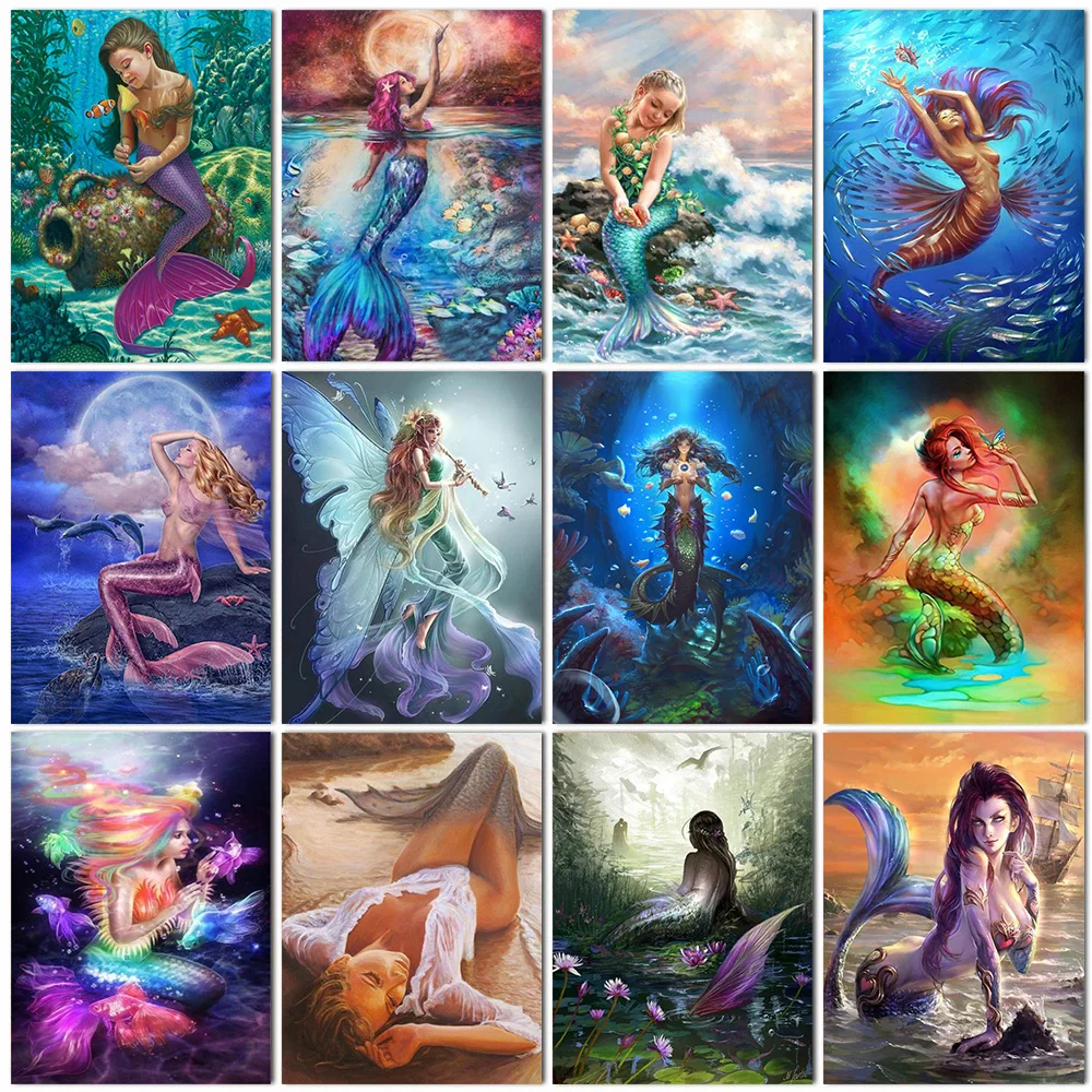 Diamond Painting Figure Mermaid Animal Fishes Square Round Decoration Customizable Wall Art Frameless | Дом и сад