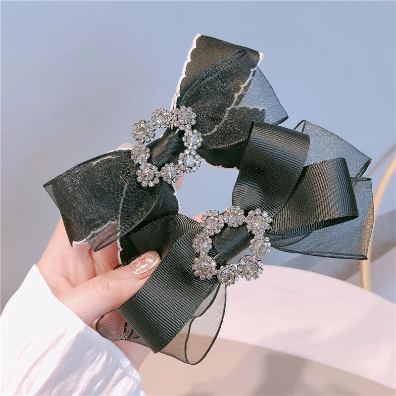 Women Elegant Fashion Bowknot Hair Clip Headdress Crystal Diamond Spring Clip Hairpin Headwear Hari Accessories