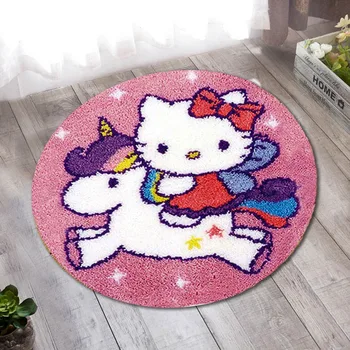 

Unicorn Cartoon Cat Knooppakket Smyrna Latch Hook Kits Button Cushion Animals Needlework Mat Klink Haak Kussen Bloem Gift DIY