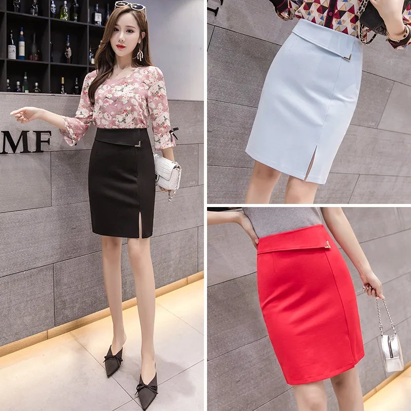 

2019 Spring And Summer New Style Korean-style Mid-length Slim Fit Elasticity One-step Skirt Midi-skirt Slit Skirt Business Skirt