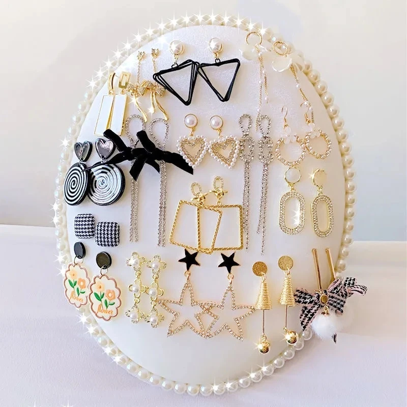 White Green Earring Display Velvet Jewelry Storage Rack Necklace Hanger Pearl Jewelry Organizer Display Stand Shop Decoration
