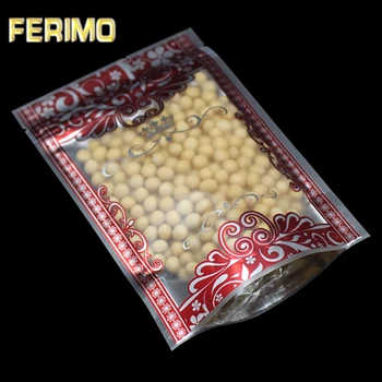 

800Pcs/Lot Wholesale Ziplock Grip Seal Food Packing Pouch Stand Up Plastic Matte Clear Packaging Bag with Red Flower Printed