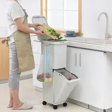Plastic Large Double Layers Trash Can Kitchen Waste Sorting Bins Double-deck Cover Classified Dustbin Storage Bucket With Wheels