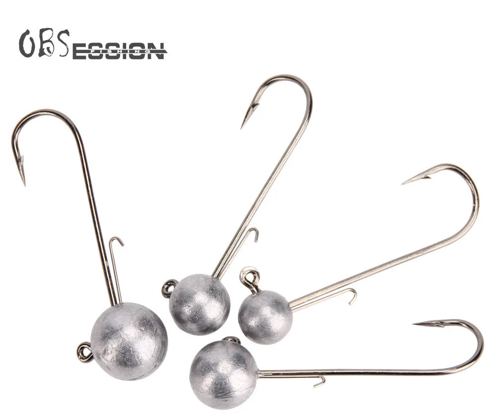 OBSESSION Weedless jig hook 1.7g 2.5g 3.5g 5g 7g 10g 14g Round Ball Shank  Jig Head Fishing Hooks For Soft Worm Fishing Tackle