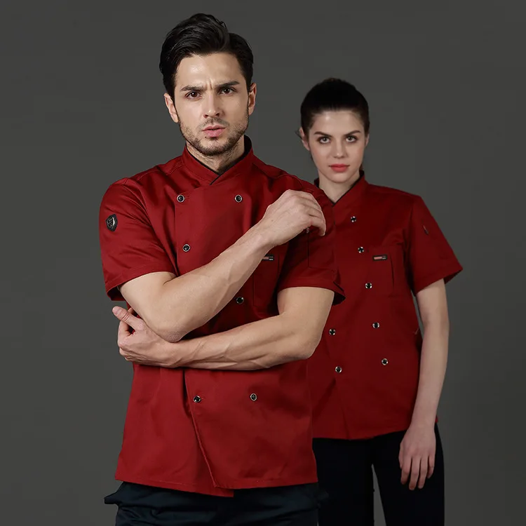 Chef Uniforms Food Service Restaurant Kitchen Workwear Women Men Short Sleeve Double Breasted Catering Jackets Tooling Uniform