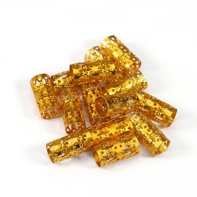 100pcs Gold/silver Color Metal Tube Hair Braid Dread Dreadlock Beads Adjustable Hair Braids Cuff Clip 7/9mm Hole Micro Ring Bead gold 7mm