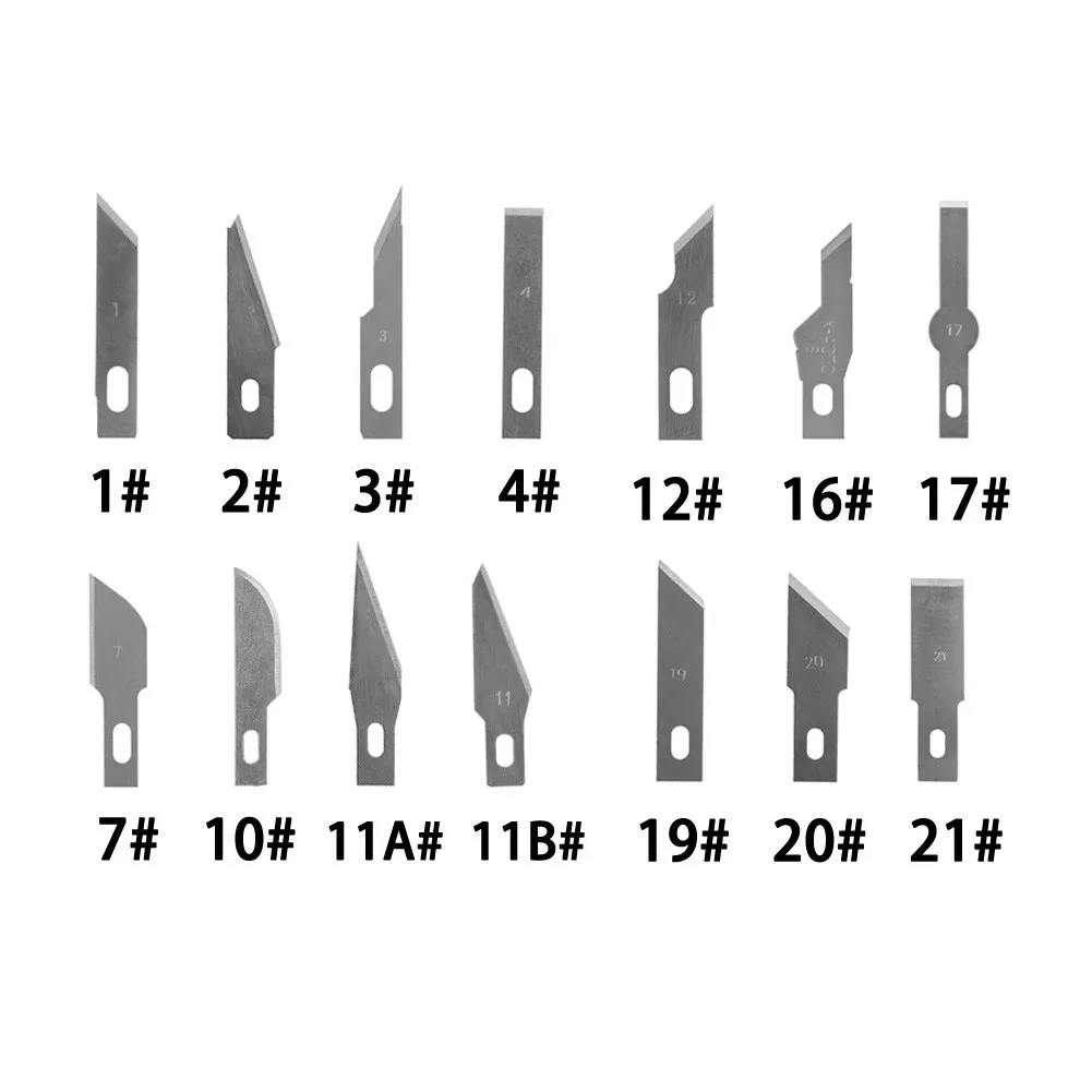 10Pcs Carving Klinge Austauschbare 1/2/3/4/7/10/11A/11B/12/16/17/19/20/21 Silber DIY Hand Werkzeuge Handwerk Skalpell Multifunktions Klinge – Detail 1