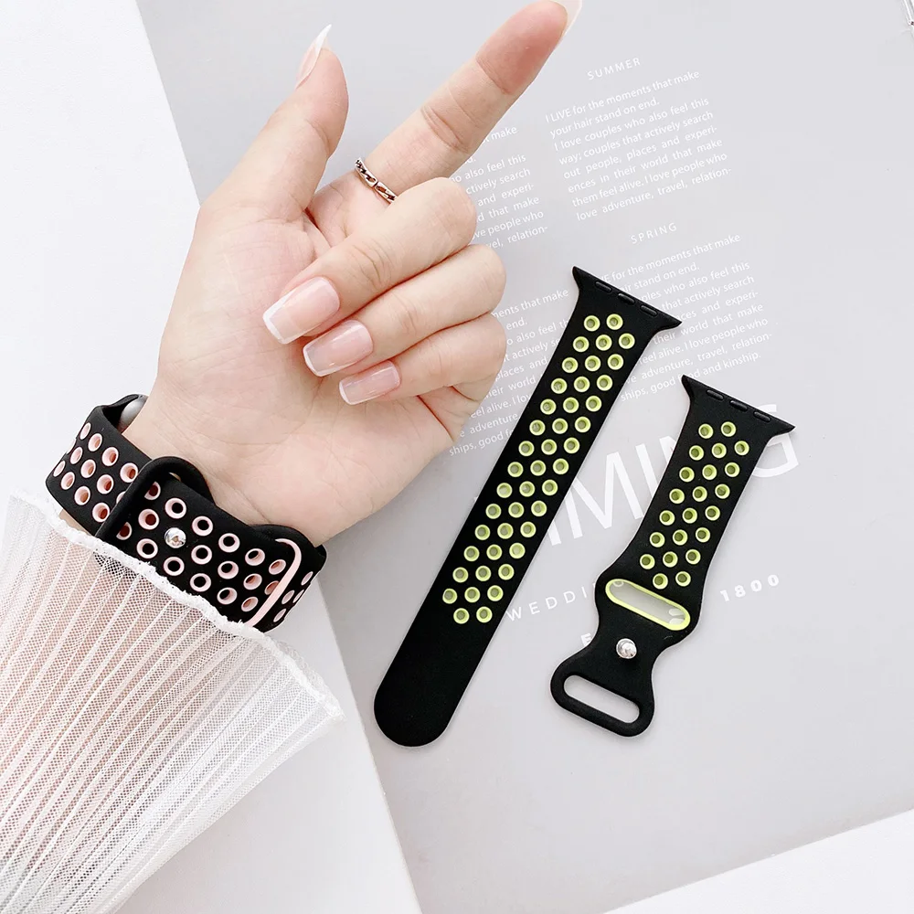 Silicone Strap For Apple Watch Band 44mm 40mm 42mm 38mm 44 mm watchband Breathable bracelet Apple watch 6 Strap iWatch 7 5 4 se