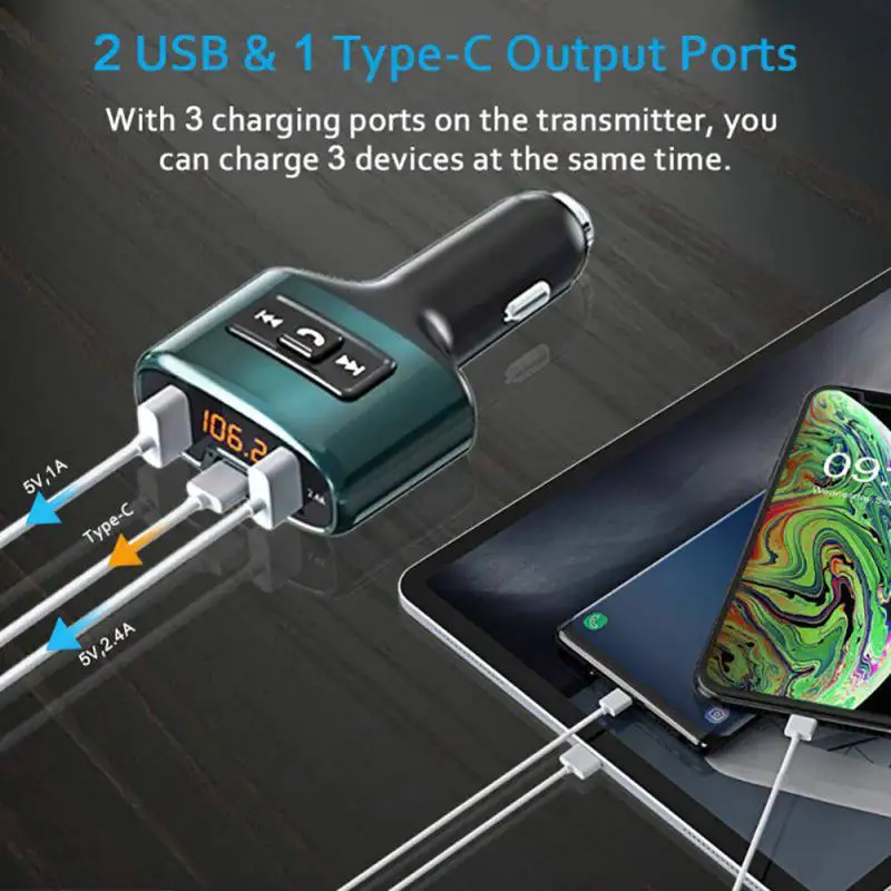 

New C52S Bluetooth 4.2 MP3 Player Handsfree Car Kit FM Transmitter support U disk QC2.0 3.1A Fast Dual USB Charger Power Adapter