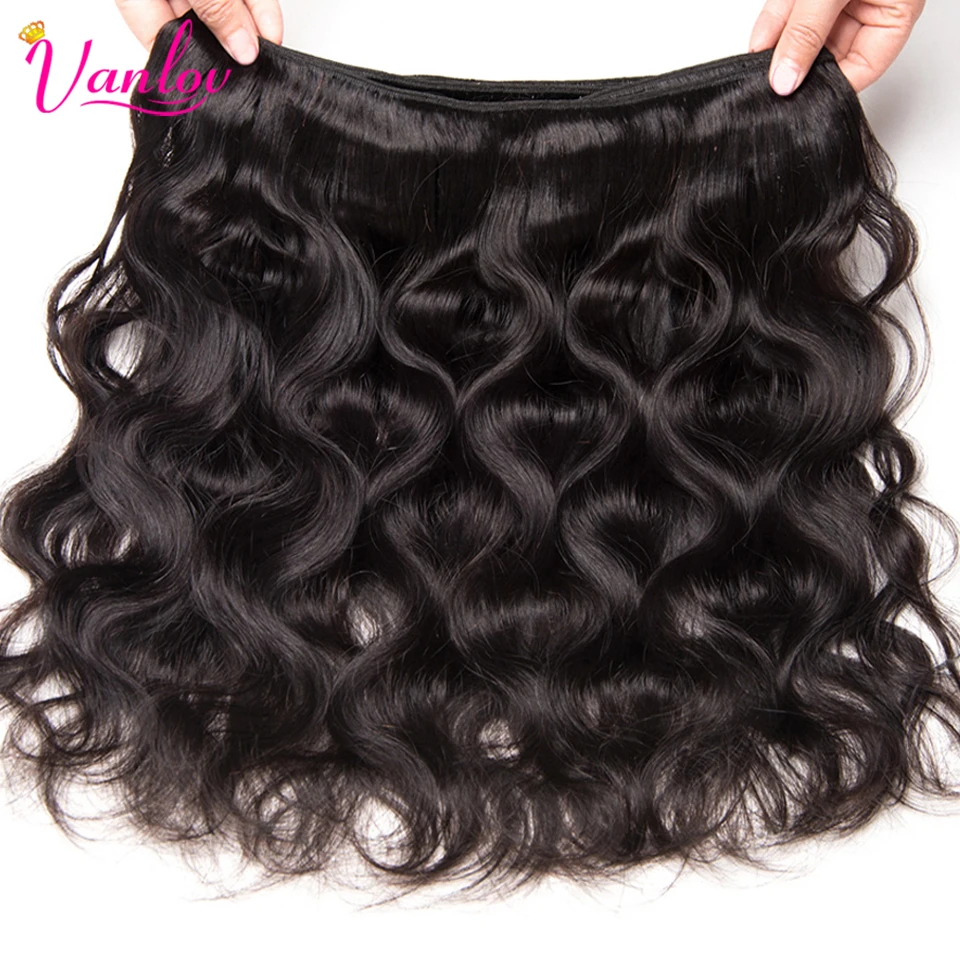 Vanlov Brazilian Hair Weave Body Wave Bundles Natural Black 134pcsLot 100% Human Hair Bundles Remy Hair Extension MiddleRatio