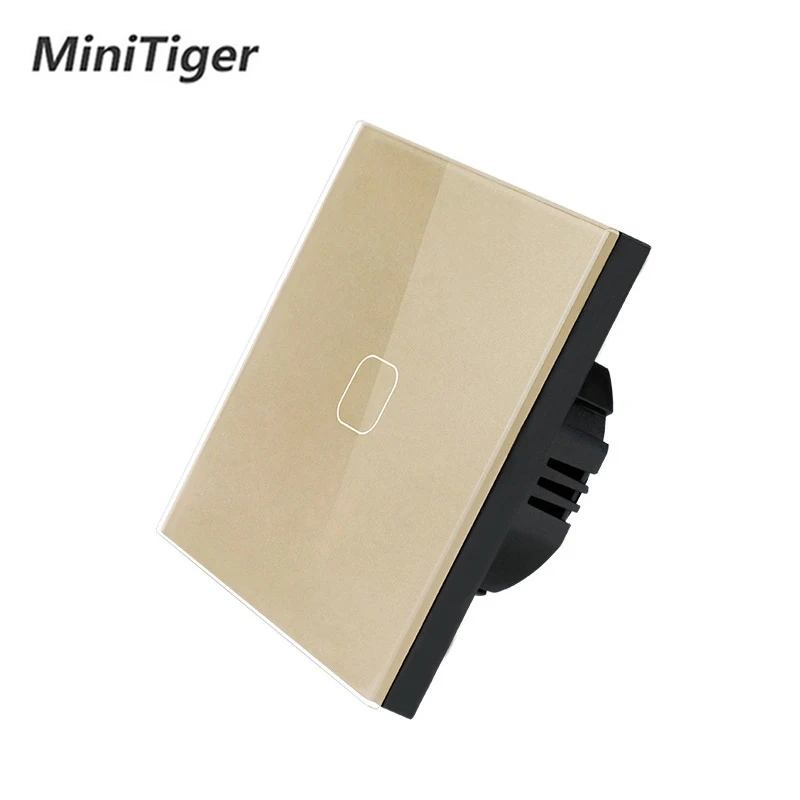 Сенсорный выключатель Minitiger, стандарт ЕС, 1 комплект, 1 способ, черный/золотой/Белый настенный светильник, сенсорный экран, переключатель из кристального стекла, переключатель панели