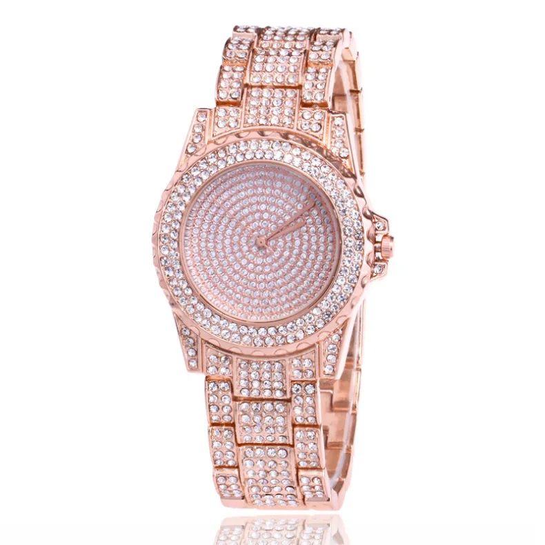 Модный, с украшениями в виде бриллиантов часы женские из нержавеющей стали Кварцевые наручные часы женские роскошные золотые часы Стразы Reloj Mujer