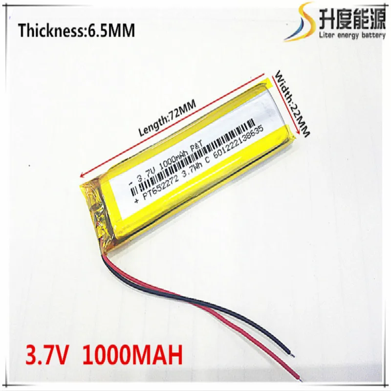 3,7 V 1000 mAh 652272 литий-полимерный литий-po Li ion Перезаряжаемые Батарея ячейки для Mp3 MP4 MP5 gps Мобильный bluetooth