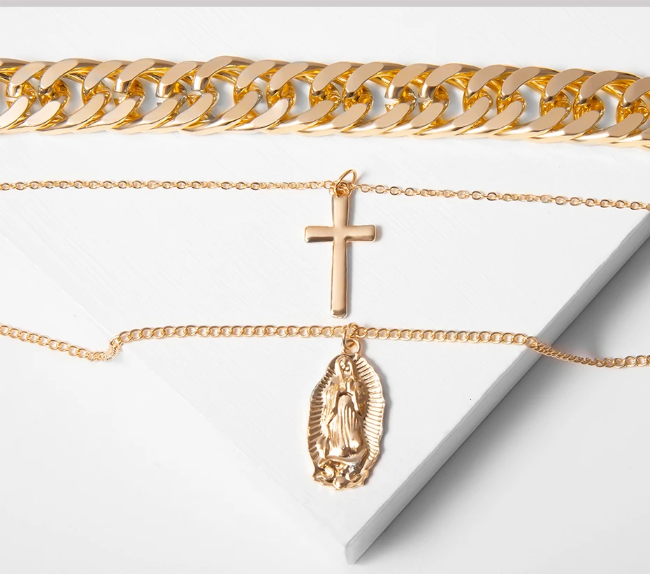 SHIXIN Готическая многослойная цепочка Чокер-ожерелье в стиле панк крест кулон ожерелье s для женщин готическое массивное ожерелье Collier Femme