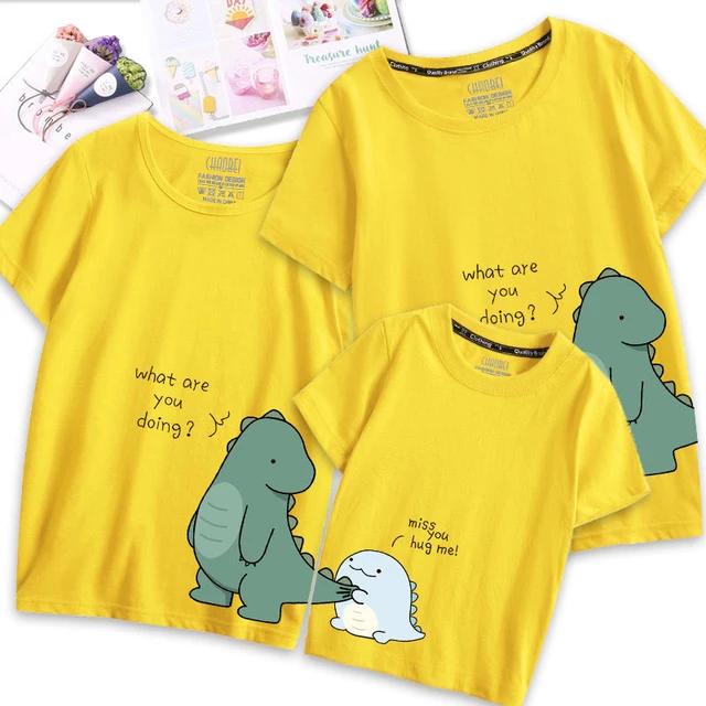 Family Matching Outfits Clothes Mother Dad and Kid Summer Cartoon Dinosaur T-Shirt Sport Clothing Cotton Parent Child Outfits 4