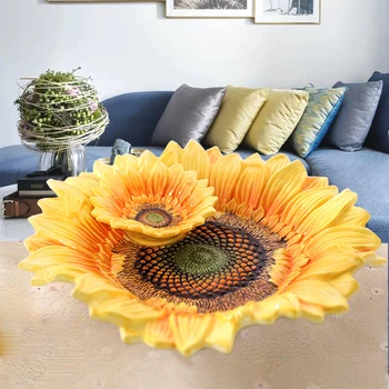 

2-layer Sunflower Plates Underglaze Ceramic Decorative Plate Handpainted Craft Wedding Home Gifts Fruit Cake Dessert Plate Dish