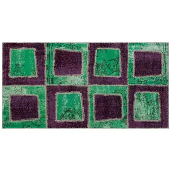 

Handmade Green Vintage Overdyed Patchwork Area Rug 080x150 Cm-2'7''X4'11''