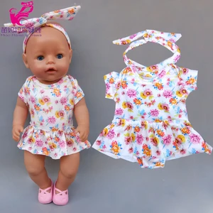 43cm 40cm baby doll summer flower rompers with headband 18 inch girl doll clothes one-piece dress