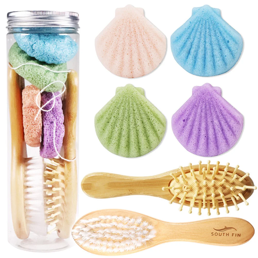 

6Pcs Facial Cleansing Puff Set Natural Konjac Gum Bathing Sponge Bath Scrub Massage Brush Deep Cleansing Puffs Cleanser Tool