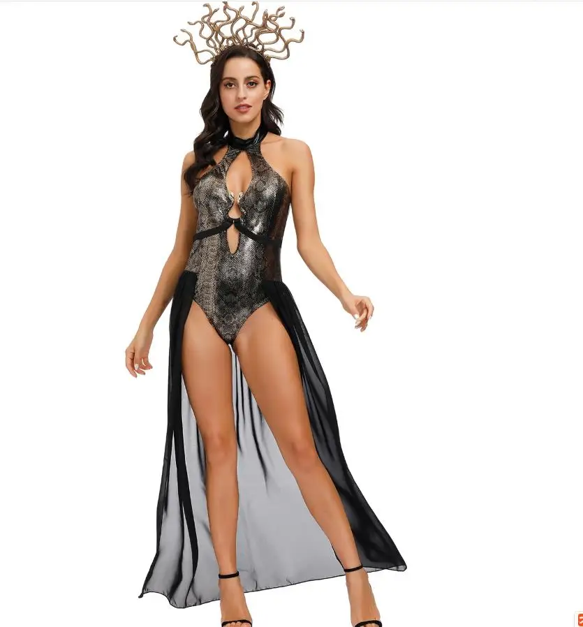 

Halloween Witch Costume Adult Cosplay Halloween Snake Siren Witch Dress