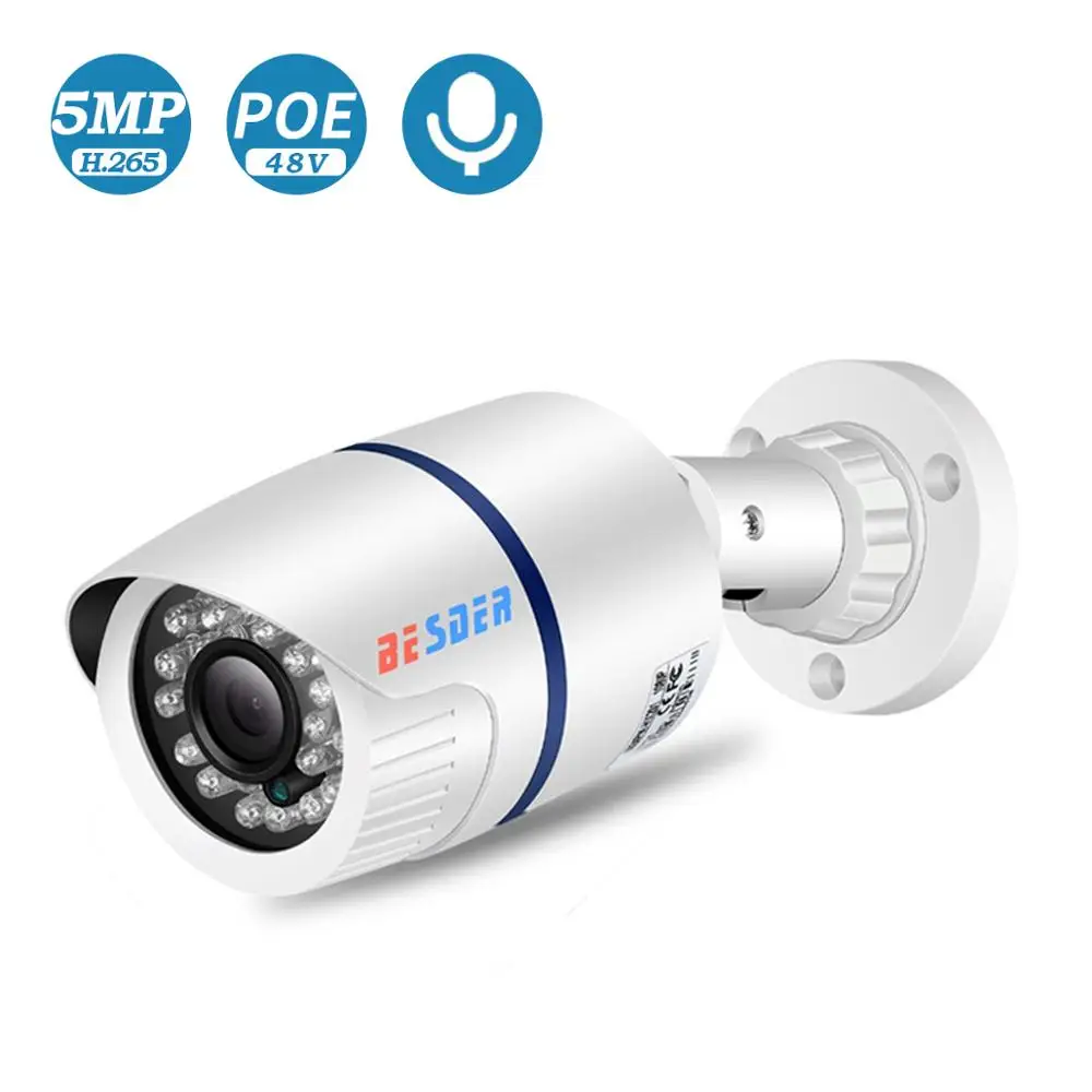 BESDER H.265 аудио 5MP 3MP 2MP IP Bullet камера наружного водонепроницаемого видеонаблюдения