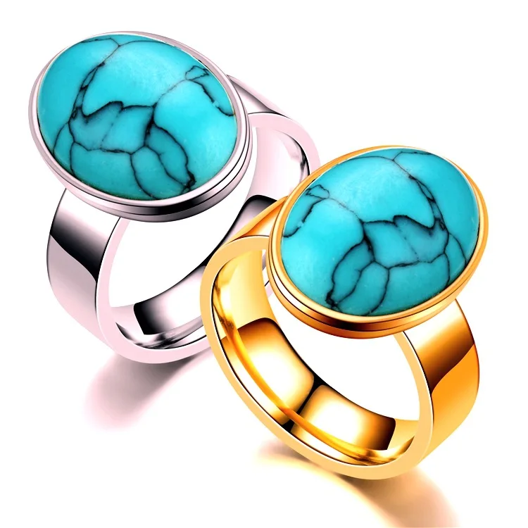 

Bxzyrt New Fashion Big Turquoise Rings 316L Stainless Steel Rings Female Wedding Engagement Women Jewelry Girlfriend Gifts