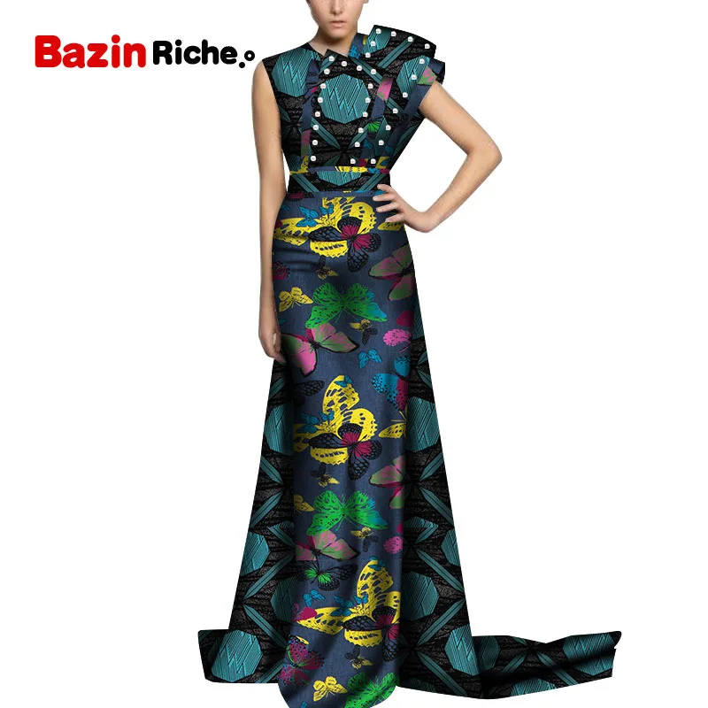 Новые Bazin Riche Африканские свадебные платья для женщин Дашики печати жемчуг Платья для вечеринок Vestidos африканская одежда для женщин WY5152 - Цвет: 1