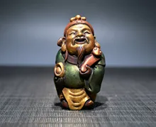 

3" Chinese Folk Collection Seikos Small Leaf Boxwood painted Ruyi God of Fortune statue Gather fortune office ornament Town hous