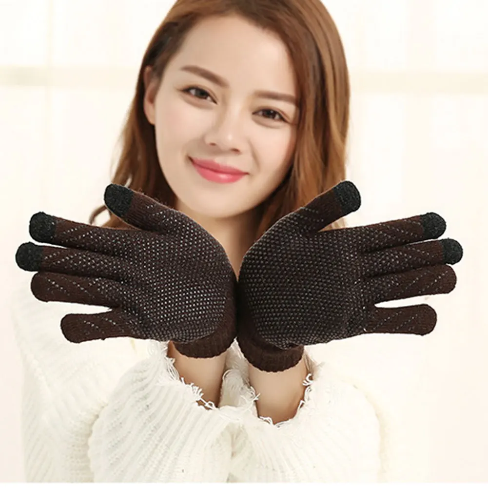 Женские зимние теплые вязаные перчатки с сенсорным экраном, Противоскользящие силиконовые гелевые перчатки TC21