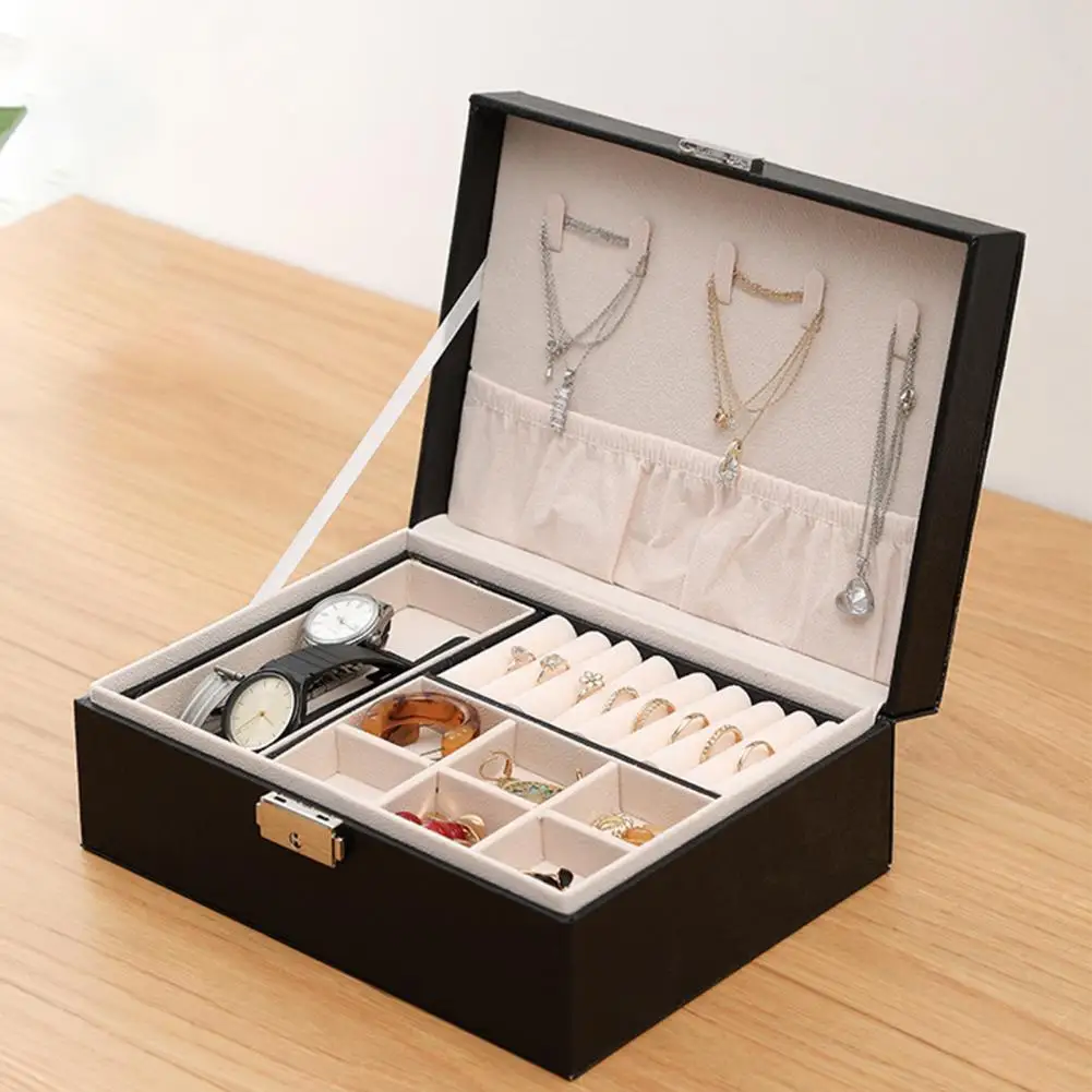 Portable Jewelry Box Organizer Ring Necklace Earring Leather Storage Case 