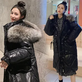 

Winter New Hooded Black Jacket Drawstring Slim Thickened Cotton-padded Long Coat Women Oversize Parka Snow Outwear Korean Coats