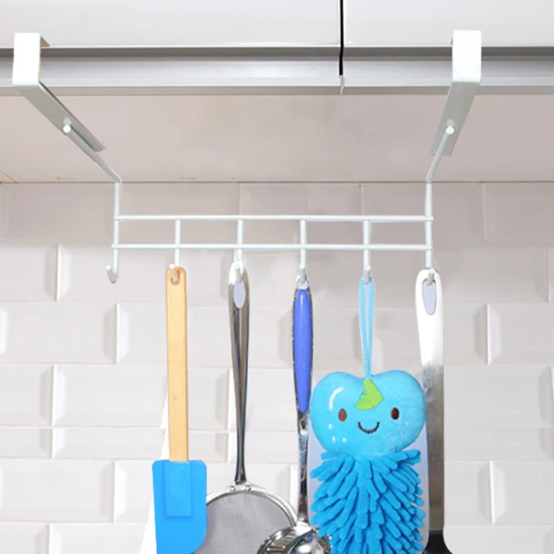 Cabinet Iron Kitchen Cabinet Wall Hooks Hanging Storage Rack 6 Hook Save Space